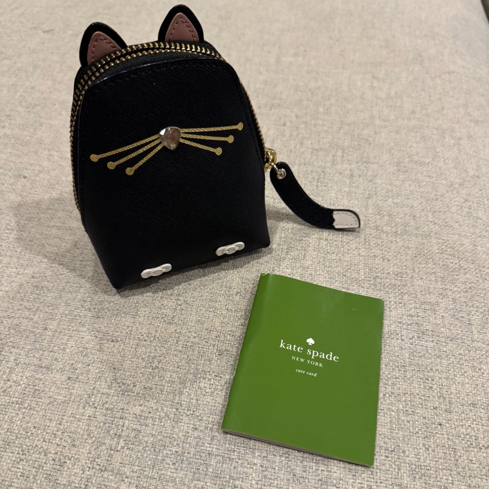 Kate Spade Black Cat Leather Coin Purse with Care Card